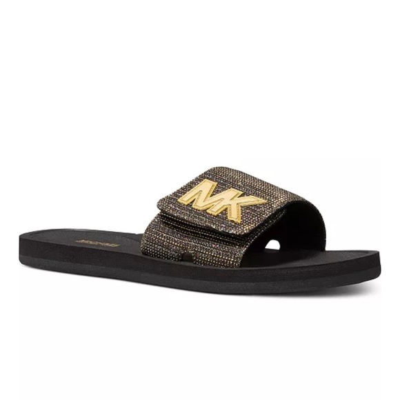 Michael Kors Black and Gold Slide Sandals - Picture 2 of 8